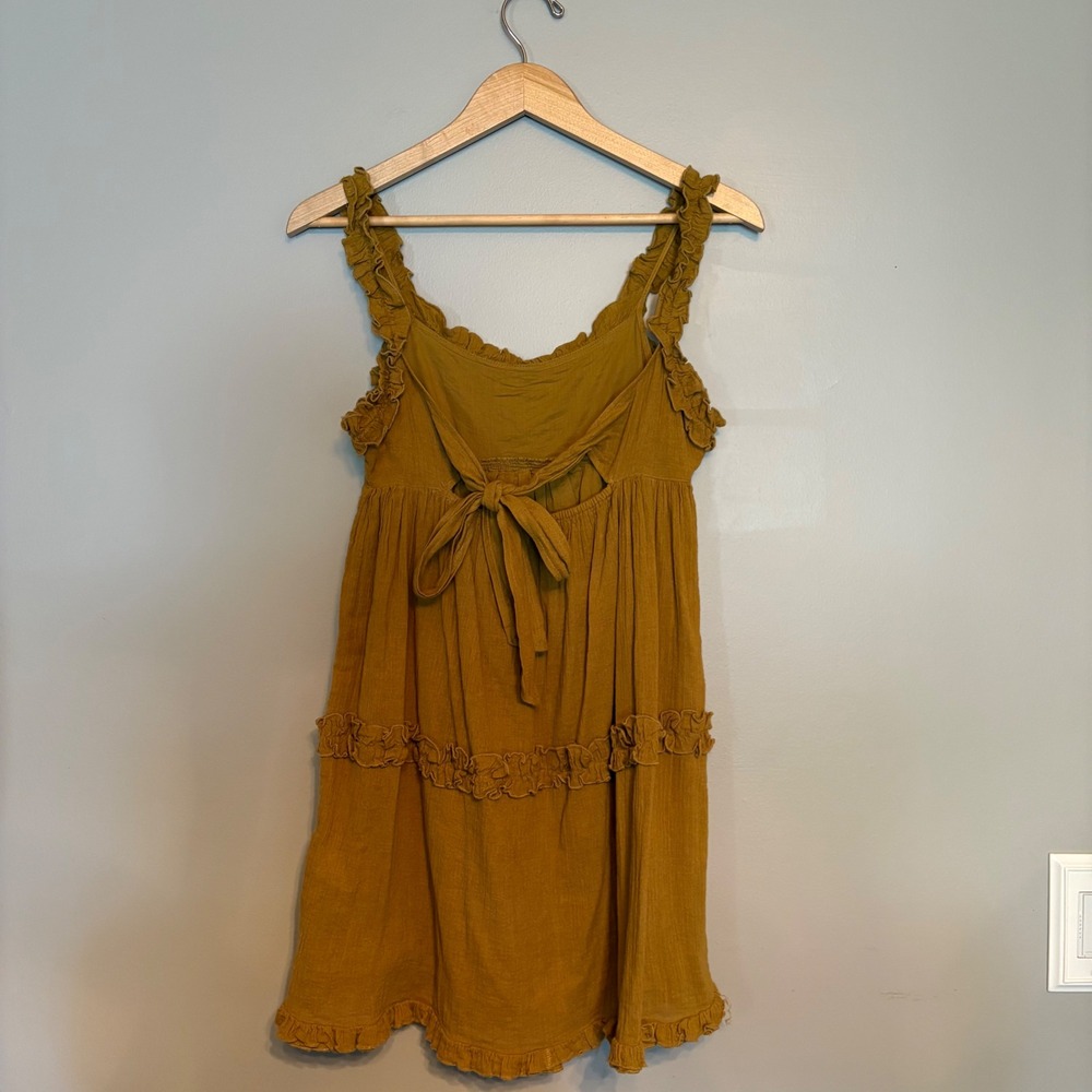 Urban Outfitters Mustard Yellow Ruffle Tiered Babydoll Mini Dress US 2 UK 6